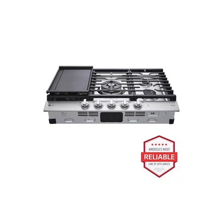 Lg 30-in. Smart Gas Cooktop with 22K BTU UltraHeat Burner, EasyClean, LED Knobs & ThinQ Connectivity CBGJ3027S